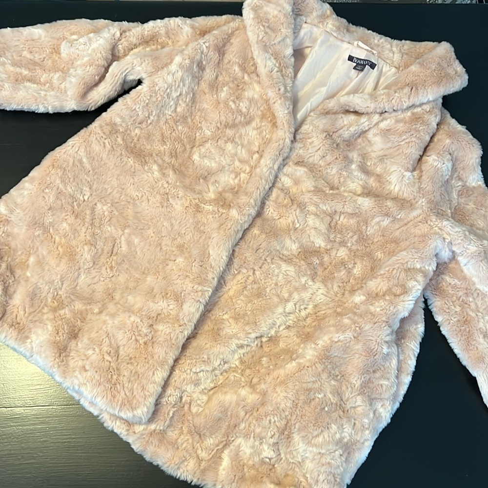 Roamans Blush Pink Faux Fur Jacket Plus Size 22/24 1X Shawl Collar‎ Coat